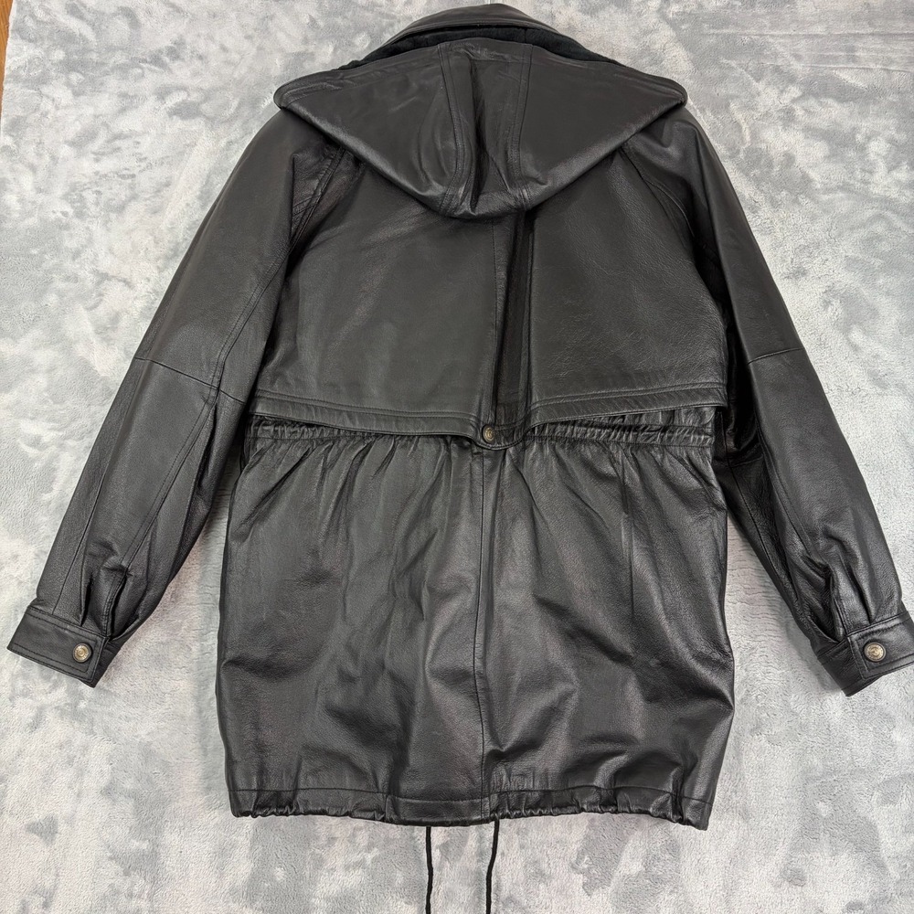 Vintage 80s Sergio Vadducci Black Leather Hooded Jacket Size XL NEW! - Picture 9 of 10